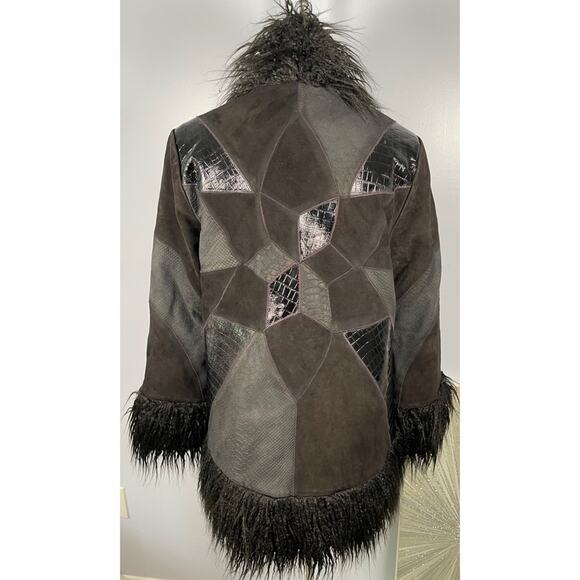 Free People Beatrix Patchwork Fur Hem Black Leather Coat Size XS - Picture 8 of 11